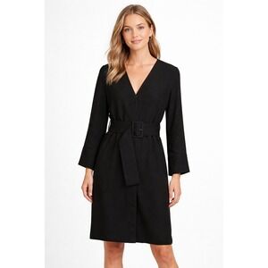 & Other Stories Black Belted V-Neck Midi Dress | US 10